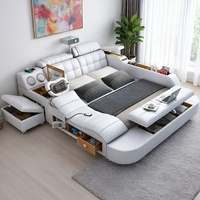 Luxuriöses Modernes Verstellbares Multifunktionales Massage-Lederbett mit Stauraum Faltbarer Holzrahmen Smart-Bett