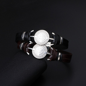 Stainless Steel Anchor <b>Bracelet</b> Genuine <b>Leather</b> Texture Black And Brown Men Women Jewelry Fashion <b>Bracelets</b> - Product Image 2