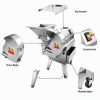 Snijmachine voor uien, citroenen, tomaten, groenten en aardappelen. Hoogwaardige snijmachine. Commerciële groentesnijder.