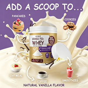 Poudre de Protéine de Lactosérum Issu de Bovins Élevés en Pâturage 460g, Mélange d'Isolat et de Concentré de Lactosérum Non Sucré, Supplément pour le Développement Musculaire, Marque Privée OEM - Product Image 3