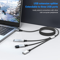 Adaptador OTG 3 en 1, Cable de Extensión de Alimentación USB 2.0 Dual para Carga/Transferencia de Datos, Extensor de Doble Puerto, Divisor USB en Y