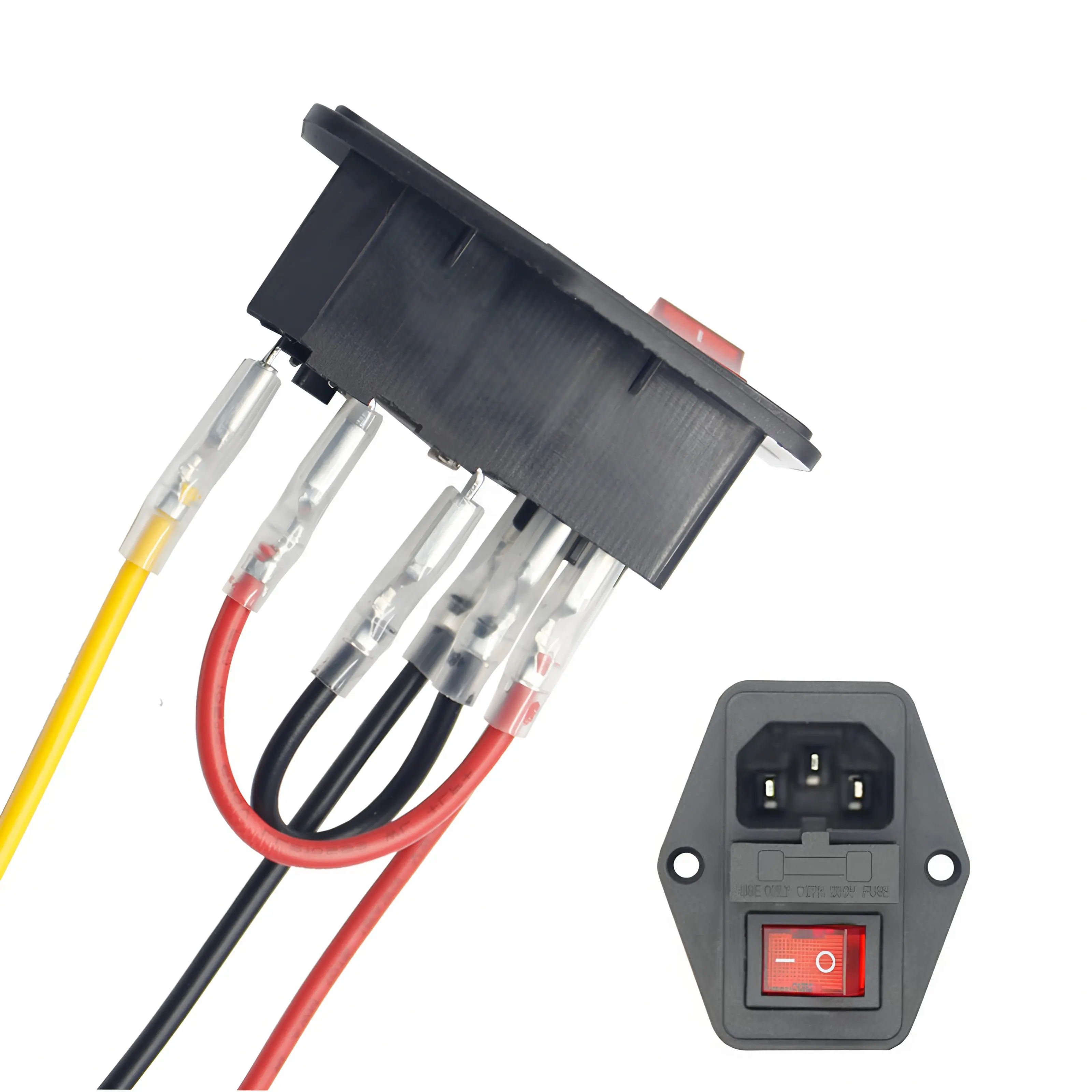 Toma de conector de alimentación 3 en 1 Toma de corriente IEC C14 con interruptor basculante de encendido y apagado Indicador rojo y tipo de cable