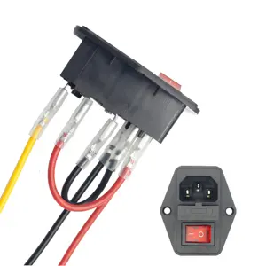 3 in 1 power connector socket IEC C14 Power Outlet with on-off Rocker Switch Red Indicator and wire type