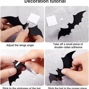Paquete de 12 Pegatinas 3D Negras de Halloween, Pegatinas de Murciélagos Simulados, Pegatinas Decorativas de Pared para Halloween - Product Image 4