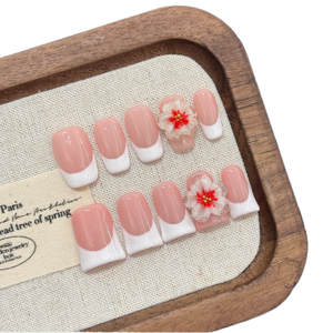 10 pièces blanc français ongles pointe 3d fait à la main sculpté fleur <span class=keywords><strong>manucure</strong></span> peint à la main court carré couverture complète à la main presse sur <span class=keywords><strong>les</strong></span> ongles - Product Image 1