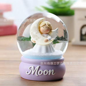 Caja de música redonda decorativa con diseño de ángel lunar de cristal y nieve, regalo para estudiantes y amigos - Product Image 3