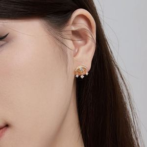 Dylam New Arrival Tiny Design <b>Solid</b> Sterling <b>Silver</b> 18K Gold Plated Hallow Out Dangle 5A Cubic Zirconia Eye Shape Stud <b>Earrings</b> - Product Image 4