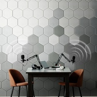 Tuiles acoustiques hexagonales en feutre PET 100% fibre de polyester pour décoration murale intérieure, réduction de l'écho, avec support auto-adhésif en option