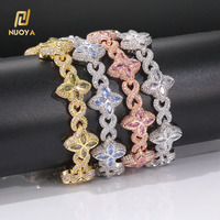 Bijoux Hip Hop NUOYA, chaîne en diamant glacé avec motif de croix florale, argent, or, trèfle à quatre feuilles, infini, bracelet Miami Cuban Link