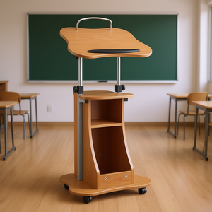 Podio de madera con altura ajustable y almacenamiento para mobiliario escolar - Product Image 2