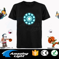 T-shirt de fête d'Halloween avec panneau LED clignotant, panneau EL activé par la voix, panneau EL lumineux