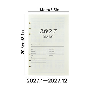 Calendriers à feuilles mobiles A5 2027, classeur à 6 anneaux, avec intercalaires transparents en PVC mat - Product Image 5