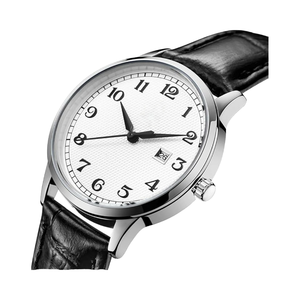 นาฬิกาควอทซ์ผู้ชายพร้อมกรอบสแตนเลสหน้าปัดเรียบง่ายพร้อมสายหนังแสดงวันที่ - Product Image 4