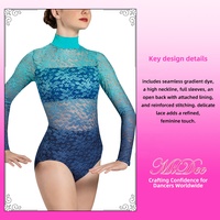 Maillot de Ballet para Mujer MiDee con Capa Integrada, Color Degradado, Cuello Alto, Manga Larga y Espalda Descubierta para Bailarinas Profesionales
