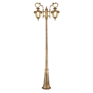 Outdoor Brass Garden Lamp <b>Post</b> Dual Head LED Warm White Glass Shade IP54 AC 220V Motion Sensor <b>Solar</b> Powered Dimmable 10-Year - Product Image 1