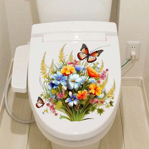Autocollants de toilettes, décoration murale de salle de bain, fleurs, plantes vertes, papillons, autocollants muraux en vinyle, autocollants muraux à coller et à décoller - Product Image 2