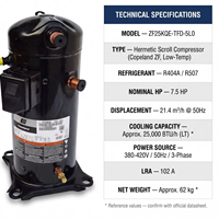 Compresseur à spirale en acier inoxydable 7,5 CV ZF25KQE-TFD-5L0 avec injection de liquide 25 000 BTU 40 kg pour la réfrigération basse température