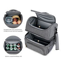 Sac à lunch isotherme double couche avec compartiments séparés pour articles chauds et froids, grande capacité, maintien de la température constante