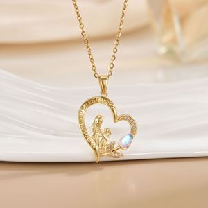 Semplice collana in <span class=keywords><strong>acciaio</strong></span> inossidabile placcato oro a forma di cuore tulipano catena zircone per clavicola per la festa della mamma del <span class=keywords><strong>commercio</strong></span> estero - Product Image 1