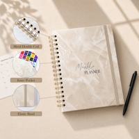 Planificateur mensuel personnalisé B5 avec couverture en papier marbré beige, impression couleur spirale, gestion du temps, 2026 2027, avec poche intérieure