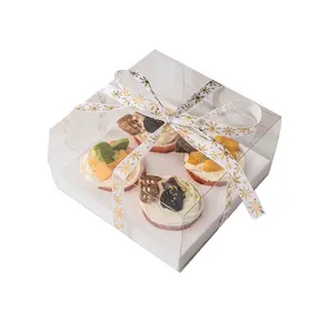 Plastik şeffaf pencereler ile fırın kek Cupcake ambalaj için özel geri dönüşüm Kraft kağıt kek kutusu