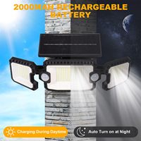 Projecteur solaire à détecteur de mouvement, 3 têtes réglables, couverture large à 180 degrés, détection à 120 degrés pour garage, cour, porte, patio