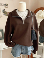 Pull molletonné surdimensionné personnalisé pour femme, col montant, en coton épais, écologique, coupe-vent, avec patch brodé, doux, pour l'hiver et l'automne