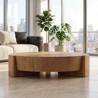 Table basse ronde moderne en bois pour salon et bureau avec structure métallique, table d'appoint facile à nettoyer