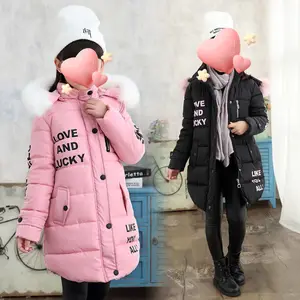 Fashion Children's Clothing Winter Fur Jacket Girls 12 years Old Warm Hooded Thick Cotton-Padded Long Solid color Coat