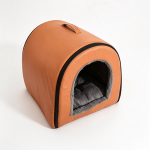 Portable Cat <b>Bed</b> Cave Oval Shape PU Material Faux Fur Lining Removable Washable Indoor All Seasons Minimalist Style - Product Image 1