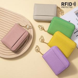 New Genuine Cowhide Short <b>Coin</b> <b>Purse</b>, Japanese and Korean Girl RFID Small <b>Purse</b>, Mini Multifunctional Wallet for Women - Product Image 1