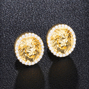 KCER94235 合金狮子耳环 Orecchini Leone Orecchini a Vite Rotonda 高品质镶钻嘻哈耳钉 - Product Image 4