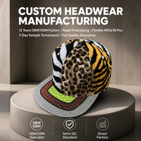 Casquette Snapback Vintage à 6 Panneaux Personnalisée Highfly, Imprimé Animal (Léopard, Tigre, Zèbre), Visière Plate, 100% Polyester, Unisexe, OEM ODM pour Marque