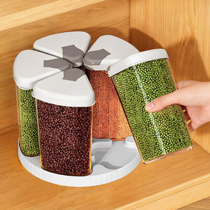 Rotating Petal Grain Storage <b>Container</b> Transparent Airtight Compartmentalized Kitchen Storage Box For <b>Rice</b> And Beans - Product Image 1