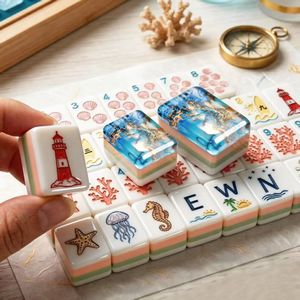 Juego de Fichas de Mahjong Americanas de Acrílico Azul <span class=keywords><strong>Coral</strong></span>, Modernas, Plegables, para 4 Jugadores, Diseño de Lujo Premium, Portátiles, para <span class=keywords><strong>Casino</strong></span> - Product Image 5