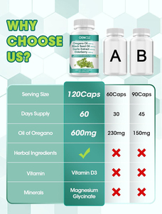 OEM Oregano Oil <b>Capsules</b> with Black Seed Oil <b>Garlic</b> Elderberry Vitamin D3 Magnesium Glycinate Oil Of Oregano <b>Capsules</b> - Product Image 5