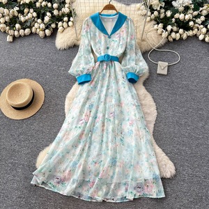 Robe décontractée d'été à manches lanternes florales, coupe ajustée, taille haute, style A, pour femmes de bureau - Product Image 2