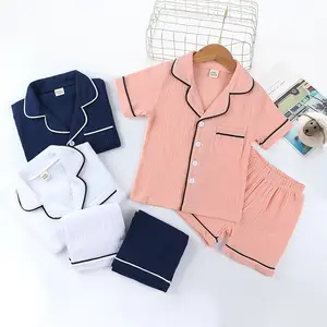 Оптовая продажа, летняя модная одежда для сна для девочек, 2 предмета, хлопковые домашние пижамы с коротким рукавом для детей