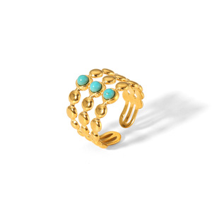 European American <b>Titanium</b> Steel <b>Rings</b> Inlaid Turquoise 18K Gold Plated Colorfast High End Feel Unisex Fashion Jewelry Gift - Product Image 3