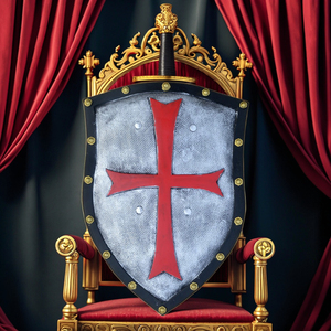 Escudo de Espuma de PU con Textura Plateada y Cruz Roja con Borde de Remache para Niños, Juegos de Batalla de Imitación, Cruz de Cruzado, Juguete de Escudo de Espuma de PU - Product Image 1