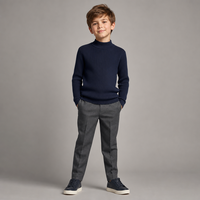 NOUVEAU Pull en maille côtelée à col roulé bleu marine pour garçons, manches longues, coupe ajustée, pull chaud pour adolescents, automne/hiver, OEM