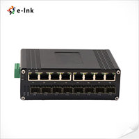 Commutateur PoE industriel géré E-link IP40 en aluminium, couche 2, 8 ports GE + 8 ports SFP pour le réseau