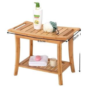 Bambu Shower Bench Shower Stool com prateleira de armazenamento SPA Bath <span class=keywords><strong>Chair</strong></span> para o assento do banheiro ou sala de estar em Door & Outdoor - Product Image 2