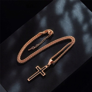 Collier pendentif pour <span class=keywords><strong>homme</strong></span>, chaîne corde Franco, croix pendante, acier inoxydable, or rose, or noir, <span class=keywords><strong>argent</strong></span>, <span class=keywords><strong>55</strong></span> <span class=keywords><strong>cm</strong></span>, bijoux - Product Image 5