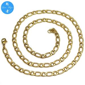 5 मिमी स्टेनलेस स्टील फिगारो 1 + 1 श्रृंखला हार सोना - Product Image 1