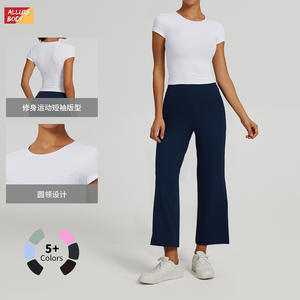 Nuevos pantalones de yoga de cintura alta y pierna recta estilo Cross Border para mujer, de color sólido, elásticos en cuatro direcciones, conjunto deportivo para fitness. - Product Image 2