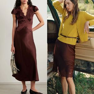 เดรสผ้าไหมซาตินทรงเอไลน์ แขนพอง เอวธรรมชาติ ระบายอากาศได้ดี แต่งลูกไม้ปักลายสไตล์วินเทจฝรั่งเศสสำหรับผู้หญิง ความยาวปานกลาง แบบ ODM - Product Image 2