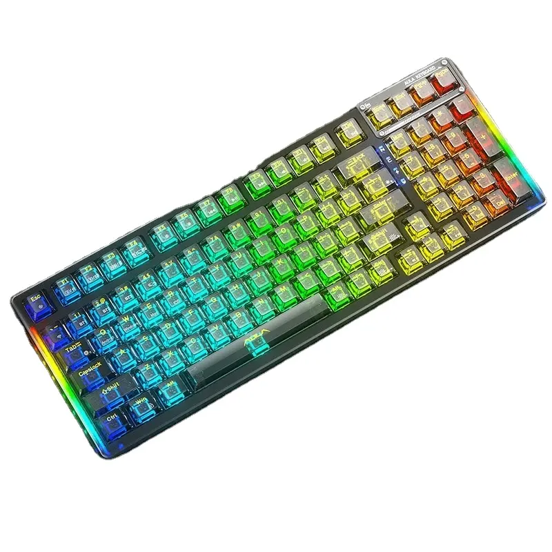 Hochwertiger Großhandel Ice Crystal Switch AULA F98 99-Taste kabelgebundene 2.4G drahtlose RGB Drei-Modi mechanische Tastatur