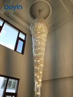 Lustre suspendu moderne de luxe en cristal, grande lampe LED pour villa duplex, escalier, hall d'hôtel, salon, escalier rotatif