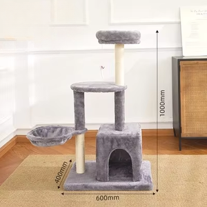 برج قطط حديث صديق للبيئة من القماش الفاخر بأربعة مستويات مع أعمدة خشبية للخدش وسرير وأثاث للقطط بالجملة - Product Image 6